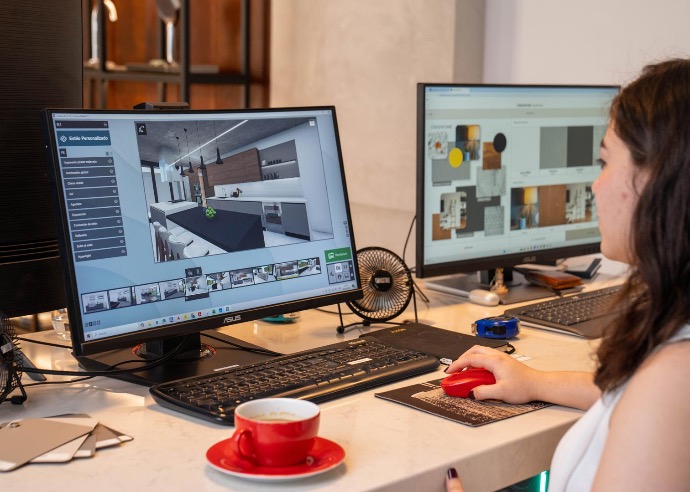 Asesoría y Diseño Arquitecta realizando renders 3D de una cocina